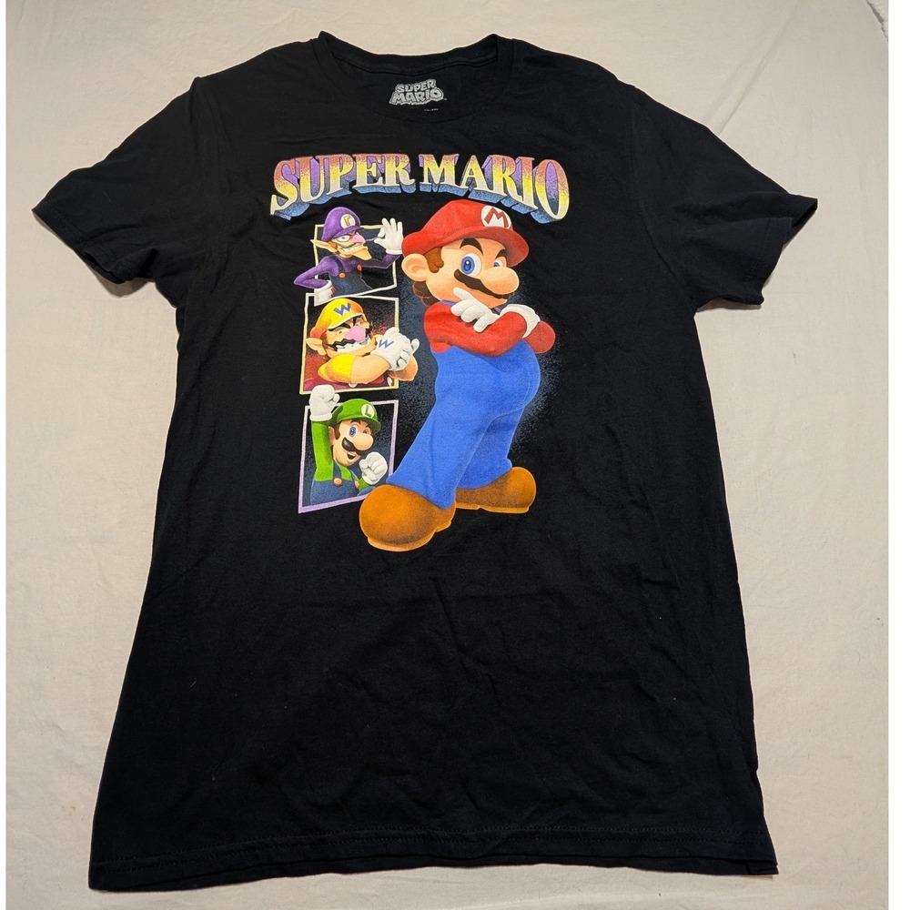 Super Mario Nintendo Graphic T-Shirt Black Mens Medium Mario Luigi Wario Waluigi